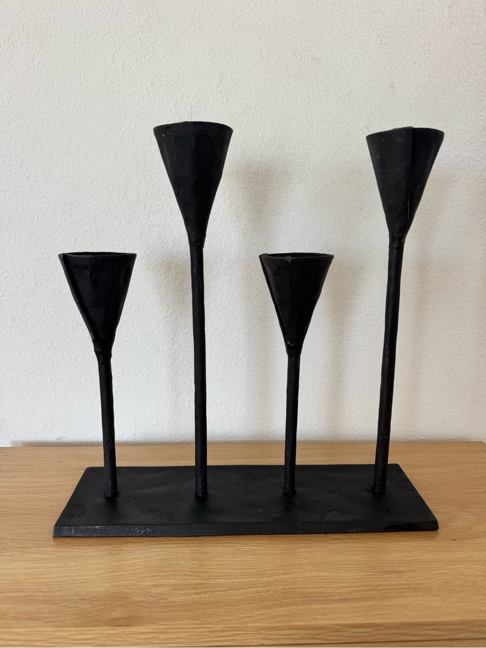 Vintage Pottery Barn Petaluma Brutalist Cast Iron Candle Holder Black 4-Taper
